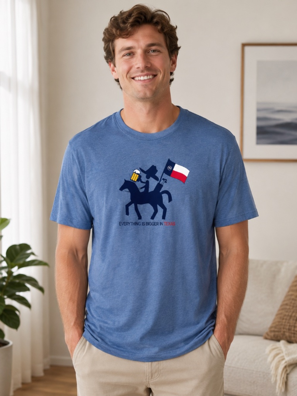 TravisMathew Men’s XL Texas Graphic T-Shirt Blue Cowboy Golf Beer Tee